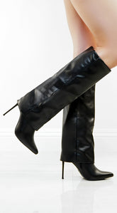 Yetta Pointed Toe Overlay High Heel Boots - Black